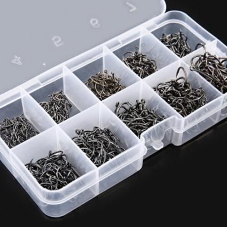 LEO 600PCS  EYELET BARB METAL ANGLING HOOK FISHING TACKLE (DEEP GRAY)