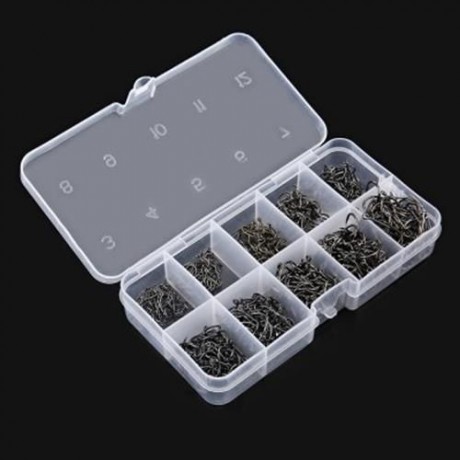 LEO 600PCS  EYELET BARB METAL ANGLING HOOK FISHING TACKLE (DEEP GRAY)