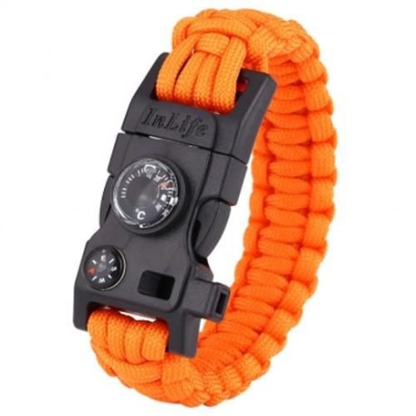 INLIFE EMERGENCY PARACORD OUTDOOR SURVIVAL UTILITY BRACELET (ORANGE)