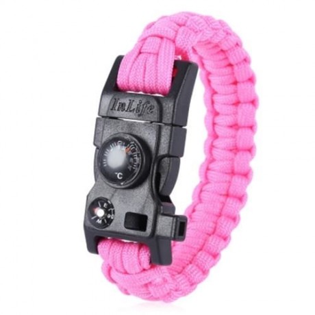 INLIFE EMERGENCY PARACORD OUTDOOR SURVIVAL UTILITY BRACELET (PINK)