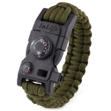 INLIFE EMERGENCY PARACORD OUTDOOR SURVIVAL UTILITY BRACELET (ARMY GREEN)