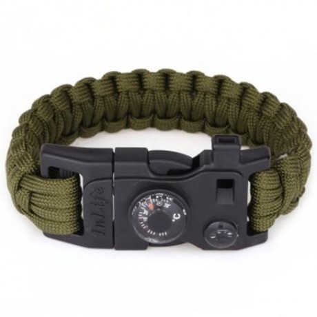 INLIFE EMERGENCY PARACORD OUTDOOR SURVIVAL UTILITY BRACELET (ARMY GREEN)