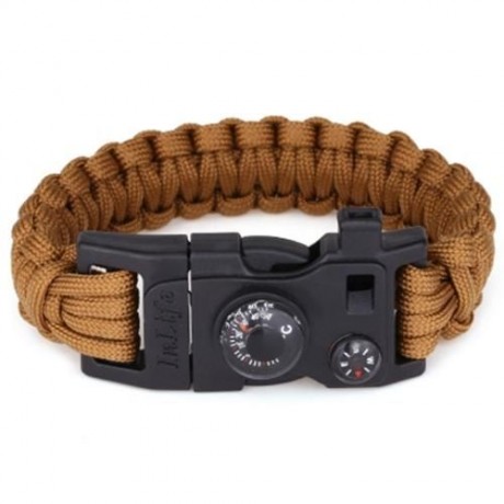INLIFE EMERGENCY PARACORD OUTDOOR SURVIVAL UTILITY BRACELET (BROWN)