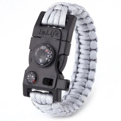 INLIFE EMERGENCY PARACORD OUTDOOR SURVIVAL UTILITY BRACELET (SILVER)