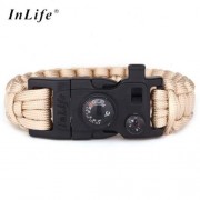 INLIFE EMERGENCY PARACORD OUTDOOR SURVIVAL UTILITY BRACELET (LIGHT BROWN)