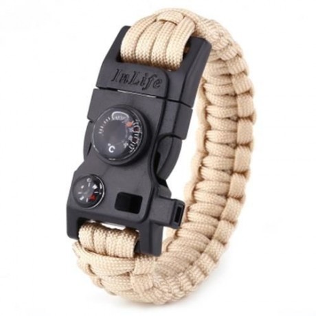 INLIFE EMERGENCY PARACORD OUTDOOR SURVIVAL UTILITY BRACELET (LIGHT BROWN)