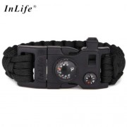 INLIFE EMERGENCY PARACORD OUTDOOR SURVIVAL UTILITY BRACELET (BLACK)