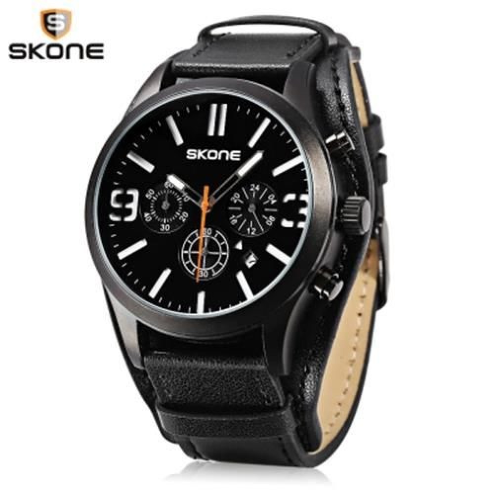 SKONE 9449EG MALE QUARTZ WATCH 24 HOURS SYSTEM STOPWATCH DATE DISPLAY LUMINOUS WRISTWATCH 