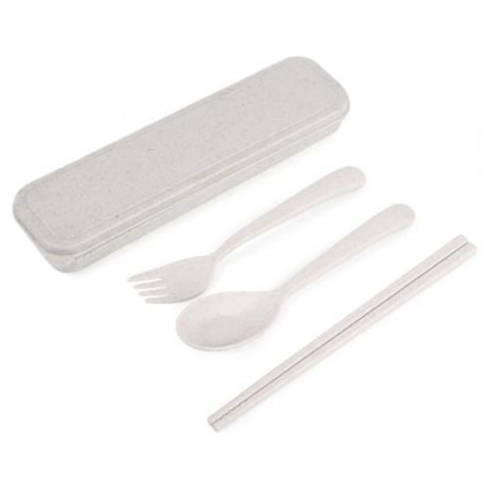 3PCS ENVIRONMENTALLY FRIENDLY WHEAT STRAW CHOPSTICKS SPOON FORK STORAGE SET PORTABLE FOR T 3PCS ENVIRONMENTALLY FRIENDLY WHEAT STRAW CHOPSTICKS SPOON FORK STORAGE SET PORTABLE FOR T