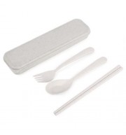 3PCS ENVIRONMENTALLY FRIENDLY WHEAT STRAW CHOPSTICKS SPOON FORK STORAGE SET PORTABLE FOR T