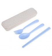 3PCS ENVIRONMENTALLY FRIENDLY WHEAT STRAW CHOPSTICKS SPOON FORK STORAGE SET PORTABLE FOR T