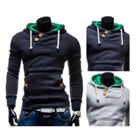 POCKET DESIGN SLIM FIT LONG SLEEVE CASUAL HOODIES FOR MEN (BLUE)