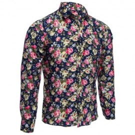 FLORAL PRINT TURN DOWN COLLAR LONG SLEEVE CASUAL SHIRT FOR MALE (CADETBLUE)