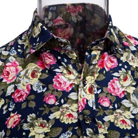 FLORAL PRINT TURN DOWN COLLAR LONG SLEEVE CASUAL SHIRT FOR MALE (CADETBLUE)