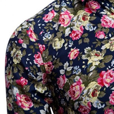FLORAL PRINT TURN DOWN COLLAR LONG SLEEVE CASUAL SHIRT FOR MALE (CADETBLUE)
