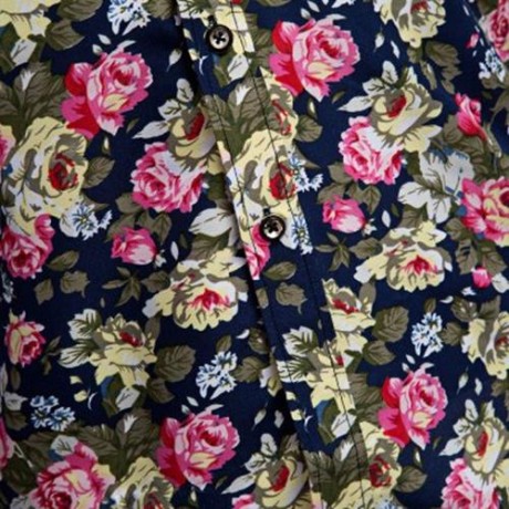 FLORAL PRINT TURN DOWN COLLAR LONG SLEEVE CASUAL SHIRT FOR MALE (CADETBLUE)