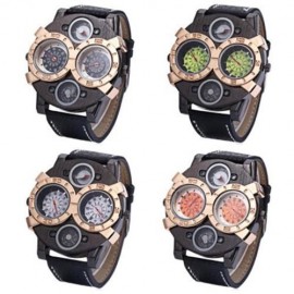 JUBAOLI MALE DUAL MOVT QUARTZ WATCH DECORATIVE COMPASS CREATIVE DOUBLE DIAL WRISTWATCH (BL