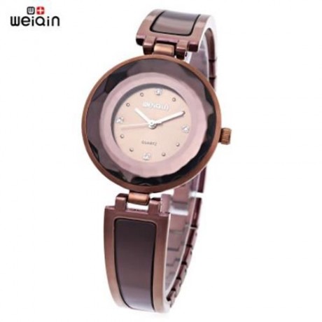 WEIQIN W4673 WOMEN QUARTZ WATCH STEREO GLASS MIRROR ARTIFICIAL DIAMOND DIAL STAINLESS STEE