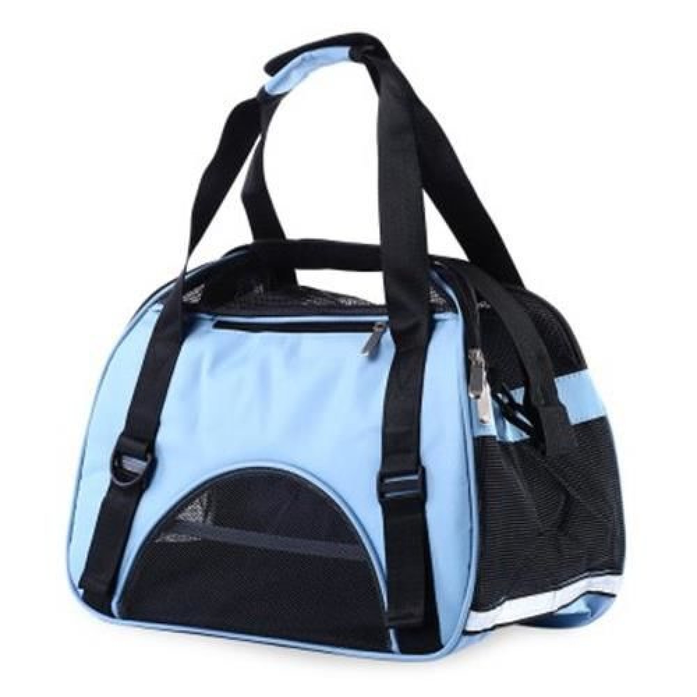 PET DOG CAT OUTDOOR CARRIER TRAVEL TOTE SINGLE SHOULDER BAG BREATHABLE MESH HANDBAG (BLUE)