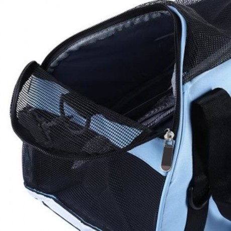 PET DOG CAT OUTDOOR CARRIER TRAVEL TOTE SINGLE SHOULDER BAG BREATHABLE MESH HANDBAG (BLUE)