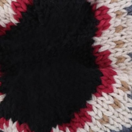 VINTAGE JACQUARD PATTERN COLOR MIXING KNITTED HAT FOR LADIES (BLACK)