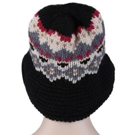 VINTAGE JACQUARD PATTERN COLOR MIXING KNITTED HAT FOR LADIES (BLACK)