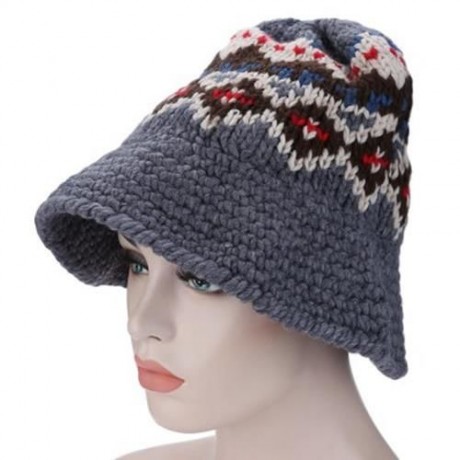 VINTAGE JACQUARD PATTERN COLOR MIXING KNITTED HAT FOR LADIES (GRAY)