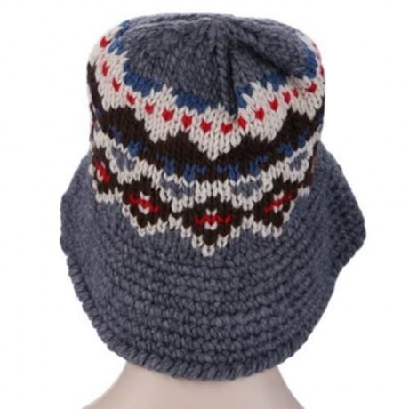 VINTAGE JACQUARD PATTERN COLOR MIXING KNITTED HAT FOR LADIES (GRAY)