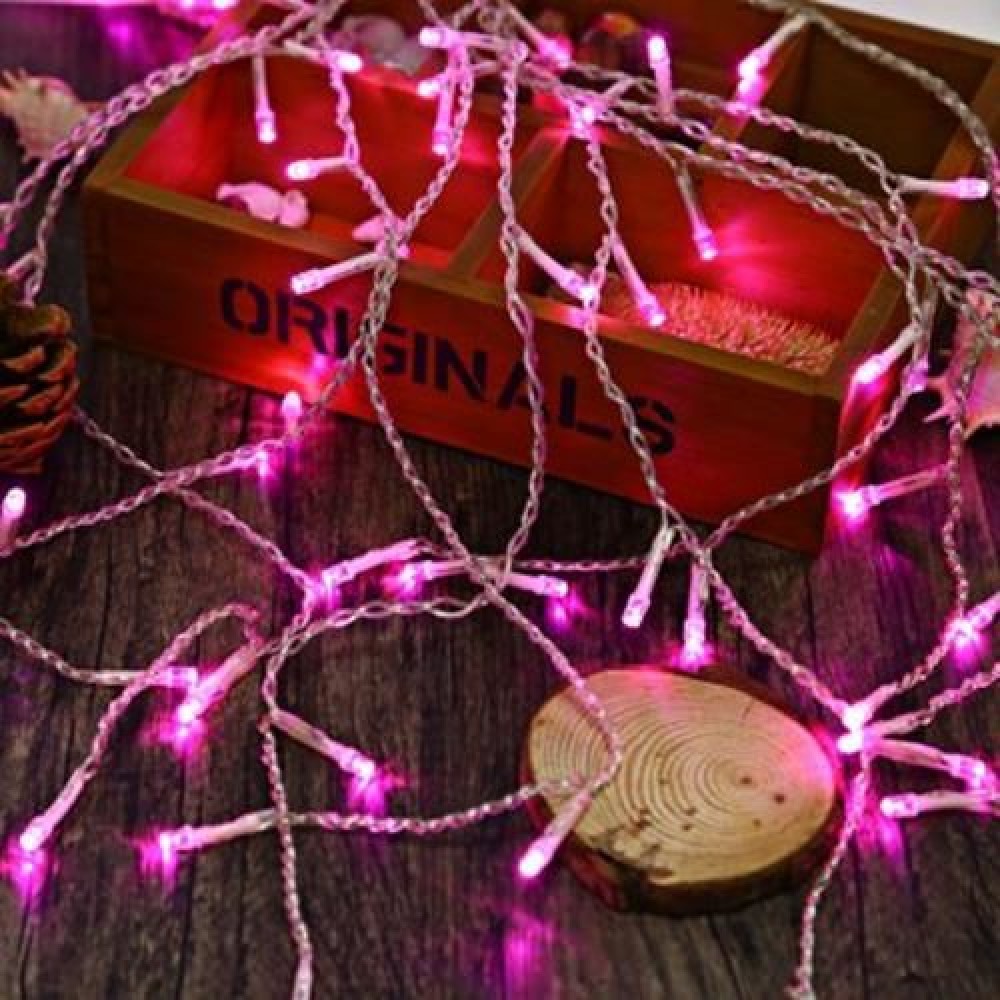 AC 110 - 220V 4M DROOP 0.6M CURTAIN ICICLE STRING LIGHT 120 LEDS DECORATIVE LAMP (PINK)