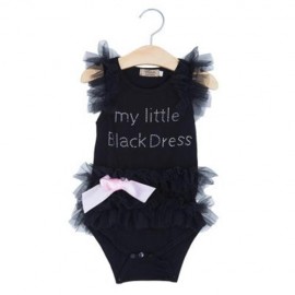 LOVELY GIRLS LETTER COTTON LACE TANK SLEEVELESS ROMPERS (BLACK)