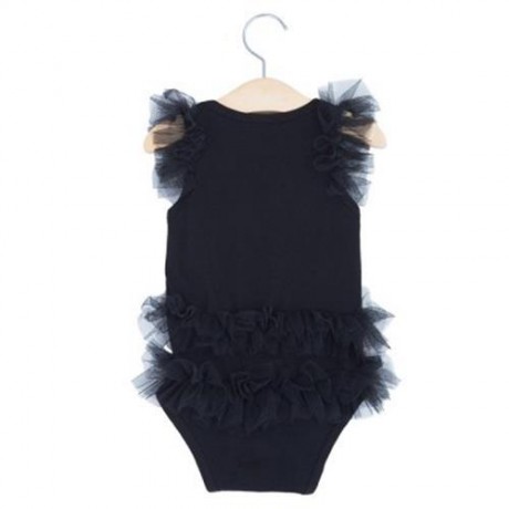 LOVELY GIRLS LETTER COTTON LACE TANK SLEEVELESS ROMPERS (BLACK)