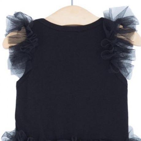 LOVELY GIRLS LETTER COTTON LACE TANK SLEEVELESS ROMPERS (BLACK)