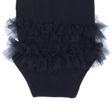 LOVELY GIRLS LETTER COTTON LACE TANK SLEEVELESS ROMPERS (BLACK)