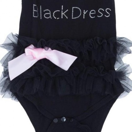 LOVELY GIRLS LETTER COTTON LACE TANK SLEEVELESS ROMPERS (BLACK)