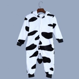 LOVELY CHILD COW SHAPE LONG SLEEVE SOFT FLANNEL PAJAMAS (WHITE AND BLACK)