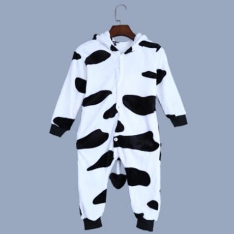 LOVELY CHILD COW SHAPE LONG SLEEVE SOFT FLANNEL PAJAMAS (WHITE AND BLACK)