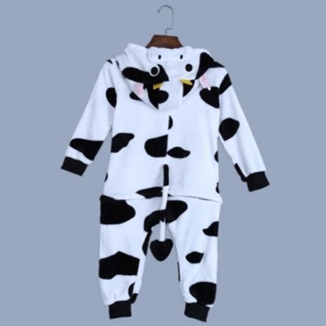 LOVELY CHILD COW SHAPE LONG SLEEVE SOFT FLANNEL PAJAMAS (WHITE AND BLACK)