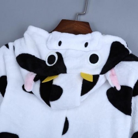 LOVELY CHILD COW SHAPE LONG SLEEVE SOFT FLANNEL PAJAMAS (WHITE AND BLACK)