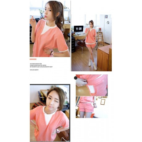 2PCS KOREA SUMMER LIGHT PINK PYJAMAS (M/L/XL/2XL)