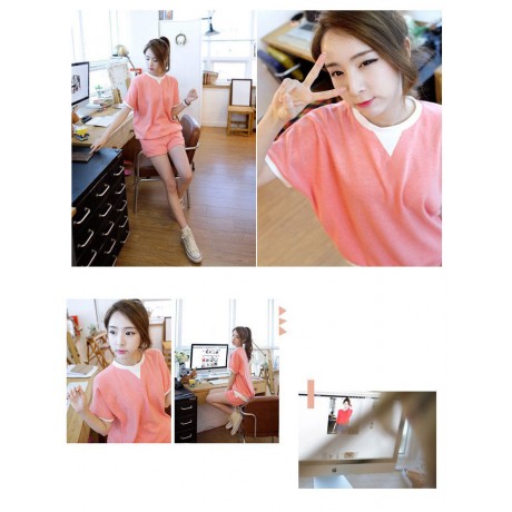 2PCS KOREA SUMMER LIGHT PINK PYJAMAS (M/L/XL/2XL)
