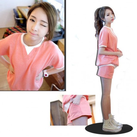 2PCS KOREA SUMMER LIGHT PINK PYJAMAS (M/L/XL/2XL)