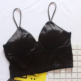 SMOOTH SILKY SEXY CAMISOLE WITH PADDING (BLACK)