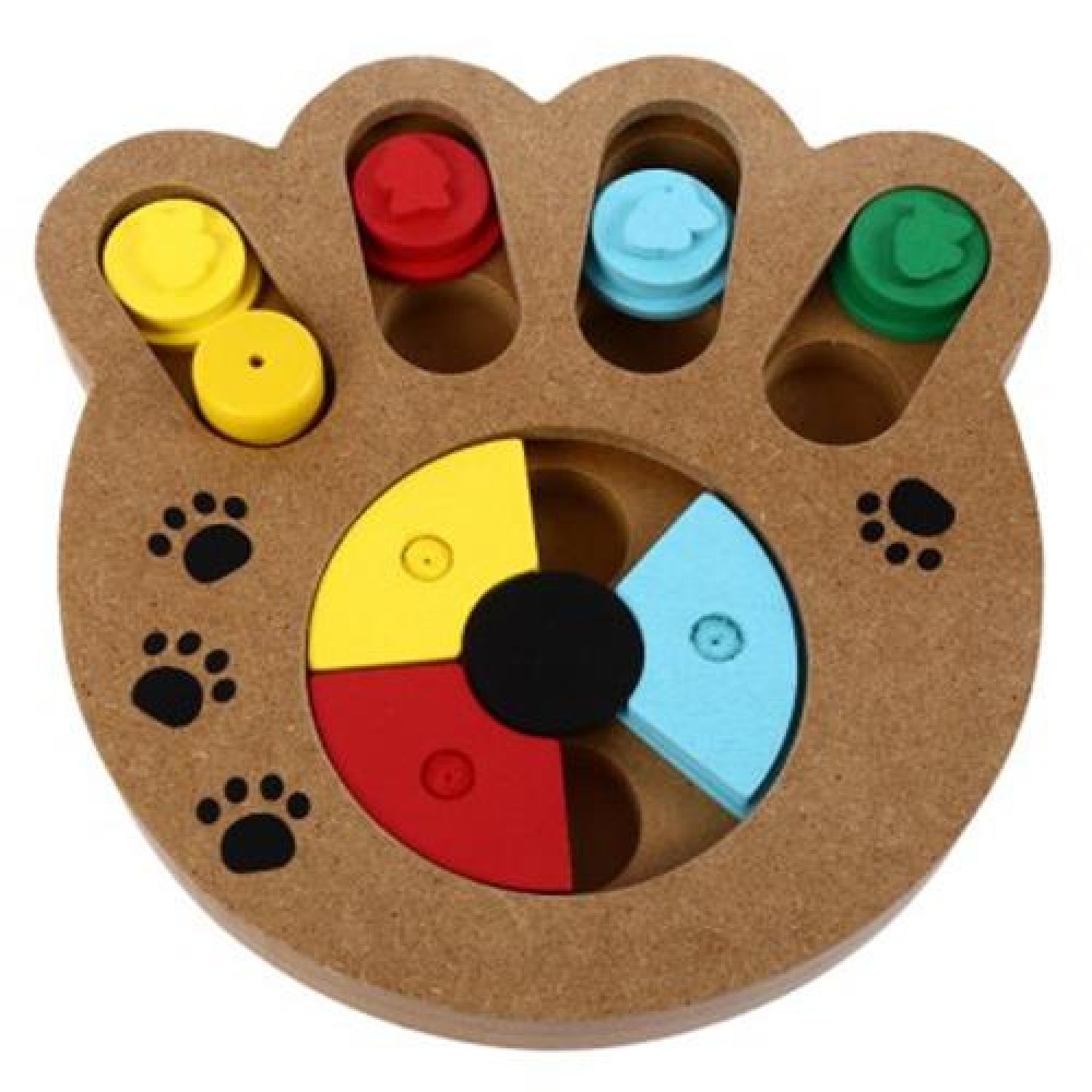 WOODEN PAW SHAPE PET TREAT FOOD HIDING PUZZLE IQ TRAINING INTERACTIVE EDUCATIONAL TOYS FOR