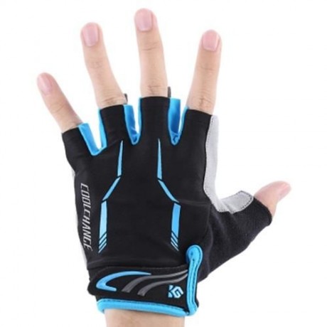 COOLCHANGE PAIR OF SHOCK-ABSORBING FOAM PAD HALF FINGER BIKE GLOVE (BLUE)