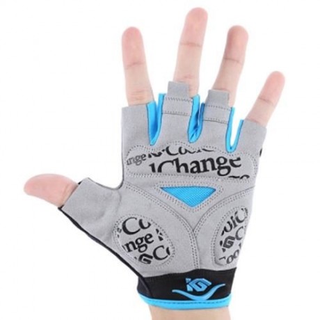COOLCHANGE PAIR OF SHOCK-ABSORBING FOAM PAD HALF FINGER BIKE GLOVE (BLUE)