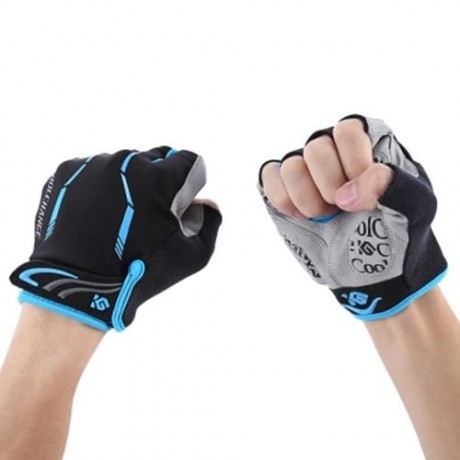 COOLCHANGE PAIR OF SHOCK-ABSORBING FOAM PAD HALF FINGER BIKE GLOVE (BLUE)