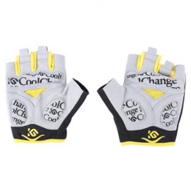 COOLCHANGE PAIR OF SHOCK-ABSORBING FOAM PAD HALF FINGER BIKE GLOVE (YELLOW)