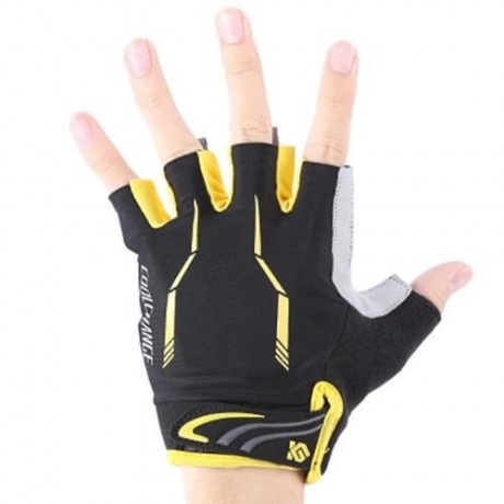 COOLCHANGE PAIR OF SHOCK-ABSORBING FOAM PAD HALF FINGER BIKE GLOVE (YELLOW)