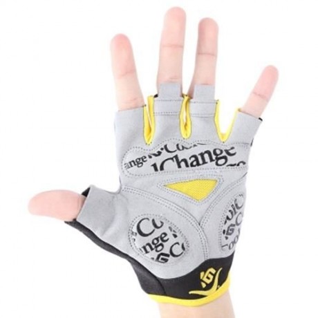 COOLCHANGE PAIR OF SHOCK-ABSORBING FOAM PAD HALF FINGER BIKE GLOVE (YELLOW)