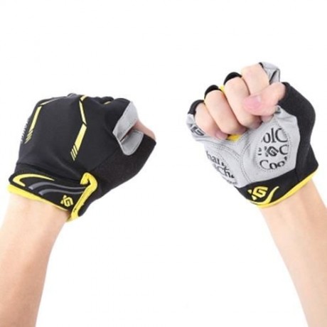 COOLCHANGE PAIR OF SHOCK-ABSORBING FOAM PAD HALF FINGER BIKE GLOVE (YELLOW)